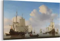 Schilderij - Hollandse schepen op een kalme zee — 100x70 cm
