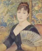 Kunst: Vrouw met waaier door Pierre-Auguste Renoir. Schilderij op canvas, formaat is  45x100 CM