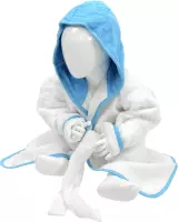 ARTG® Babiezz - Baby Badjas met Capuchon -  Wit - Zeeblauw  - Maat  80-92