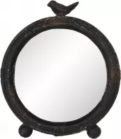 Clayre & Eef Staande Spiegel 26*4*30 cm Bruin Ijzer, Glas, Hout Rond Vogel Tafel Spiegel Decoratie Spiegel