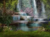 Tuinposter | Tuindoek - Geschilderde watervallen