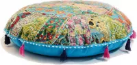 Kussen - blauw - turquoise- rond - 46 cm - Ibiza - Bohemian - Boho.