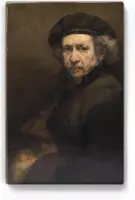 Zelfprotret - Rembrandt - 19,5 x 30 cm - Niet van echt te onderscheiden houten schilderijtje - Mooier dan een schilderij op canvas - Laqueprint.