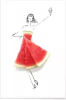 JUNIQE - Poster Watermeloen - modeschets -13x18 /Rood & Wit