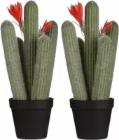 2x Groene Cereus/zuilcactus kunstplanten 39 cm in zwarte plastic pot - Kunstplanten/nepplanten