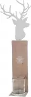 Kaars houder - Kerst Sfeerlichten - Metal Deer Head On Wood Pedestal Candle Holder 23.5x12.5x70cm