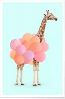 JUNIQE - Poster Party Giraffe -20x30 /Oranje & Roze