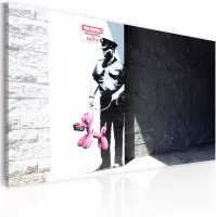 Schilderijen Op Canvas - Schilderij - Police guard and pink balloon dog (Banksy) 60x40 - Artgeist Schilderij