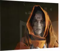 Vrouw met orange kap - Foto op Plexiglas - 60 x 40 cm