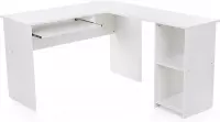 VASAGLE bureau grote computertafel, stabiel hoekbureau, pc-tafel, eenvoudige montage, 140 x 120 cm, hoekcombinatie, kantoortafel met 2 planken en toetsenborduitschuifbaar, wit LCD8