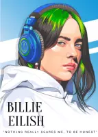 Poster Billie Eilish - 60x42cm - Kunst - Graphic - Merch - Cadeau - Pop - Zangeres - Electropop - Topcadeau - Herbruikbaar - Geschikt om in te lijsten