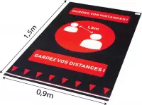 Vloermat voor veiligheid - "Gardez vos Distances!" - 150cm x 90cm - Wasbaar