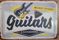 Guitars Music Store gitaar Reclamebord van metaal METALEN-WANDBORD - MUURPLAAT - VINTAGE - RETRO - HORECA- BORD-WANDDECORATIE -TEKSTBORD - DECORATIEBORD - RECLAMEPLAAT - WANDPLAAT