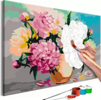 Doe-het-zelf op canvas schilderen - Bloemen in Vaas 60x40 ,  Europese kwaliteit, cadeau idee