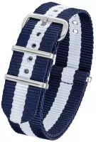 Horlogeband Nato Strap - Blauw Wit - 18mm