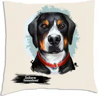 Sierkussen - Zwitserse Sennenhond Met Je Eigen Naam - Wit - 45 Cm X 45 Cm