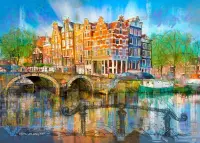 Slimbuy CityArt schilderij Amsterdam glashelder perspex 70x98cm incl. luxe ophangsysteem