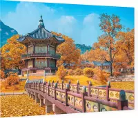 Het Gyeongbokgung paleis tijdens de herfst in Seoul - Foto op Plexiglas - 90 x 60 cm