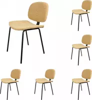 DS4U® janneke stoel - eetkamerstoel - schoolstoel - industrieel - stof - vintage geel - zwart metaal - set van 6