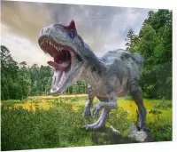 Dinosaurus T-Rex in grasland - Foto op Plexiglas - 90 x 60 cm