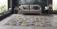 Vloerkleed triangle design - grijs/okergeel 120x160 cm