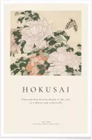 JUNIQE - Poster Hokusai - Pink and Red Peonies Blown to the Left in a