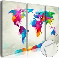 Afbeelding op acrylglas - Explosie van kleuren, wereldkaart, Multi-gekleurd,   3luik