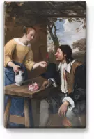 De vermoeide reiziger - Jan Havicksz Steen - 19,5 x 30 cm - Niet van echt te onderscheiden houten schilderijtje - Mooier dan een schilderij op canvas - Laqueprint.