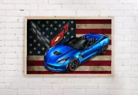 Poster Corvette - blauw - Special - USA - 91.5 x 61 cm