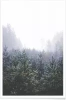 JUNIQE - Poster Misty Forest -40x60 /Grijs