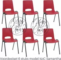 King of Chairs -Set van 6- Model KoC Samantha rood met zwart onderstel. Stapelstoel kuipstoel vergaderstoel tuinstoel kantine stoel stapel stoel kantinestoelen stapelstoelen kuipst