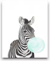 Schilderij  Zebra met Groene Kauwgom - Kinderkamer - Dieren Schilderij - Babykamer / Kinder Schilderij - Babyshower Cadeau - Muurdecoratie - 40x30cm - FramedCity