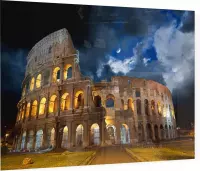 Avondsetting met maan bij Colosseum in Rome - Foto op Plexiglas - 60 x 40 cm