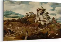 Schilderij - Landschap met een episode uit de verovering van Amerika — 90x60 cm