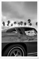 JUNIQE - Poster Californië Corvette auto -20x30 /Grijs & Wit