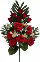 kunstplant roos 25 x 13 x 61 cm groen/rood/wit