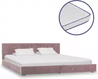 Bed met traagschuim matras fluweel roze 180x200 cm