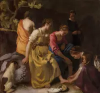 Johannes Vermeer, Diana en haar nimfen, ca. 1653-1654 op canvas, afmetingen van het schilderij zijn 60 X 100 CM