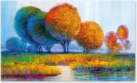 Graphic Message - Schilderij op Canvas - Ronde Bomen Landschap - Regenboogkleuren - Abstract