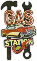 HAES deco - Retro Metalen Muurdecoratie - Gas Station - Route 66 - Western Deco Vintage-Decoratie - 36 x 60 x 4 cm - WD968