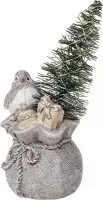 Clayre & Eef Kerstdecoratie Beeld Vogel 9*9*15 cm Grijs Kunststof kerstboom Decoratie Beeld Decoratief Figuur Woonaccessoires