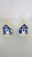 Decoratieve huisjes - blauw set van 2 stuks