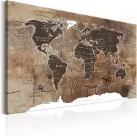 Schilderijen Op Canvas - Schilderij - World Map: Wooden Mosaic 120x80 - Artgeist Schilderij