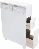 Claare® Compacte Badkamer Meubel - Rollende Kast Laag - Witte Badkamer rek Op Wielen - Smalle Kolomkast - Houten Wc kastje losstaand -