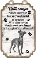 Greyhound Houten tekstbordje met hond 20 x 12 cm.