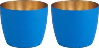 Waxinelichtjeshouders in Azuur blauw & Nudegold - set van 2 - hoogte 8,5 cm