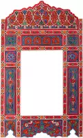 Handgeschilderd houten spiegel frame - 116 x 68 cm - Handgemaakt - Zouak Arabische, bohemian stijl - rode vintage look - M25