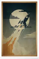 JUNIQE - Poster Nacht lancering – Raket -20x30 /Bruin & Grijs