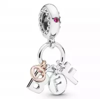 Tracelet - 925 Sterling Zilveren bedels - Familie - Bedel BFF | Best Friends Forever | Zilver met rosé hartje |  925 Sterling Zilver - Pandora compatible - Met Certificaat - Sinter