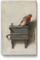 Roodborstje - 19,5 x 30 cm - Niet van echt te onderscheiden schilderijtje op hout - Mooier dan een print op canvas - Laqueprint.